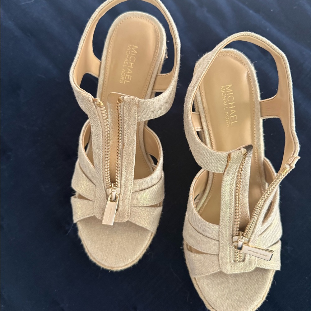 Michael Kors Gold Sandals with Zipper Detail new never worn!